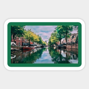 Amsterdam canal boats watercolor art painting Sticker